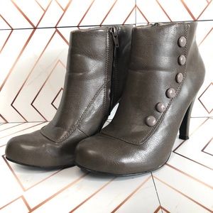 Taupe ankle booties with button detail